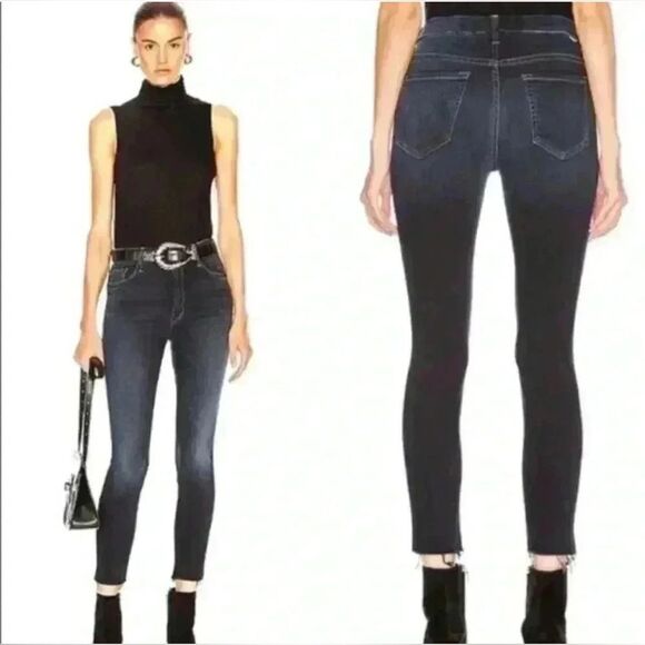 MOTHER The Looker High Waist Ankle Fray Last Call Dark Blue Jeans Size 30 - Picture 1 of 11